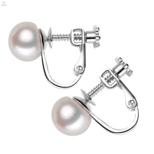 Not Hurting Round Screw On Barrel Pierced Silver Freshwater Pearl Clip On Earrings